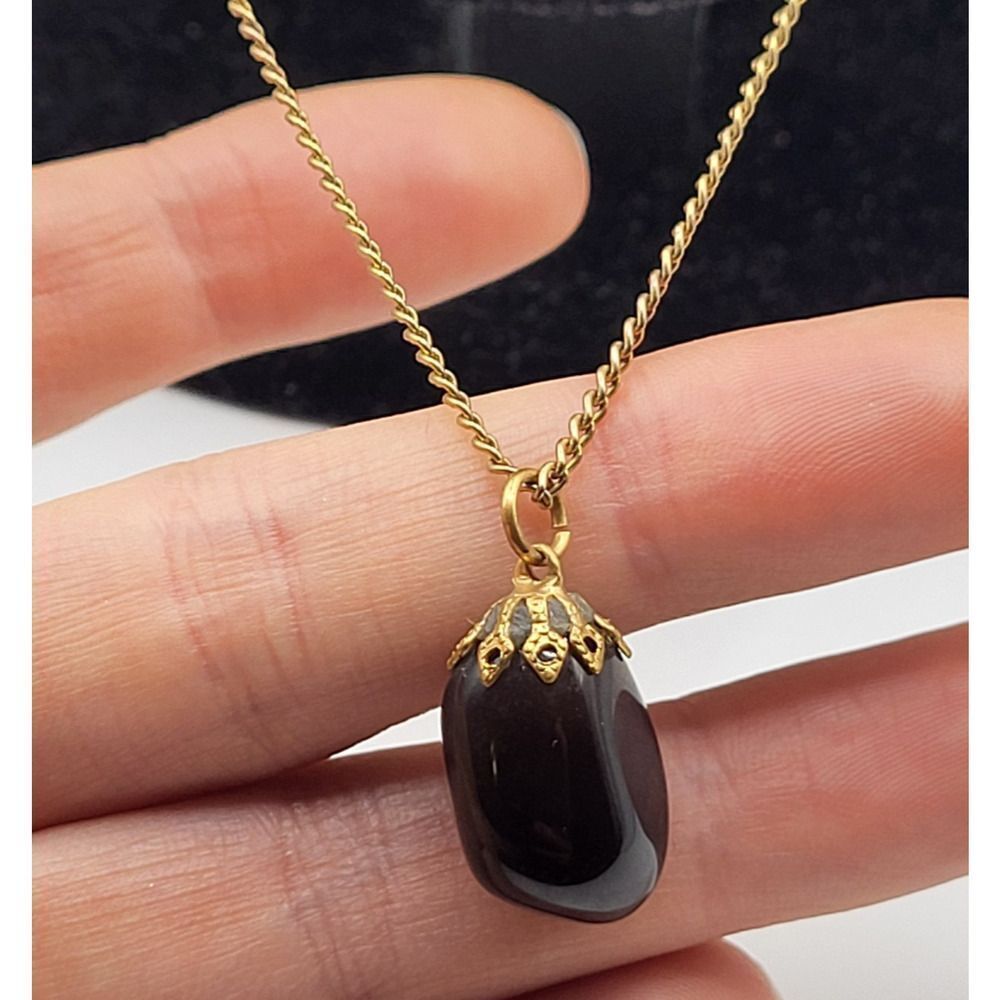 Vintage Apache Tears Obsidian Drop Pendant with a 10K Gold Vermeil Bale 24in